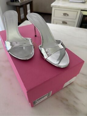 Paris Texas Silver Metallic Open-Toe Stiletto Slides
